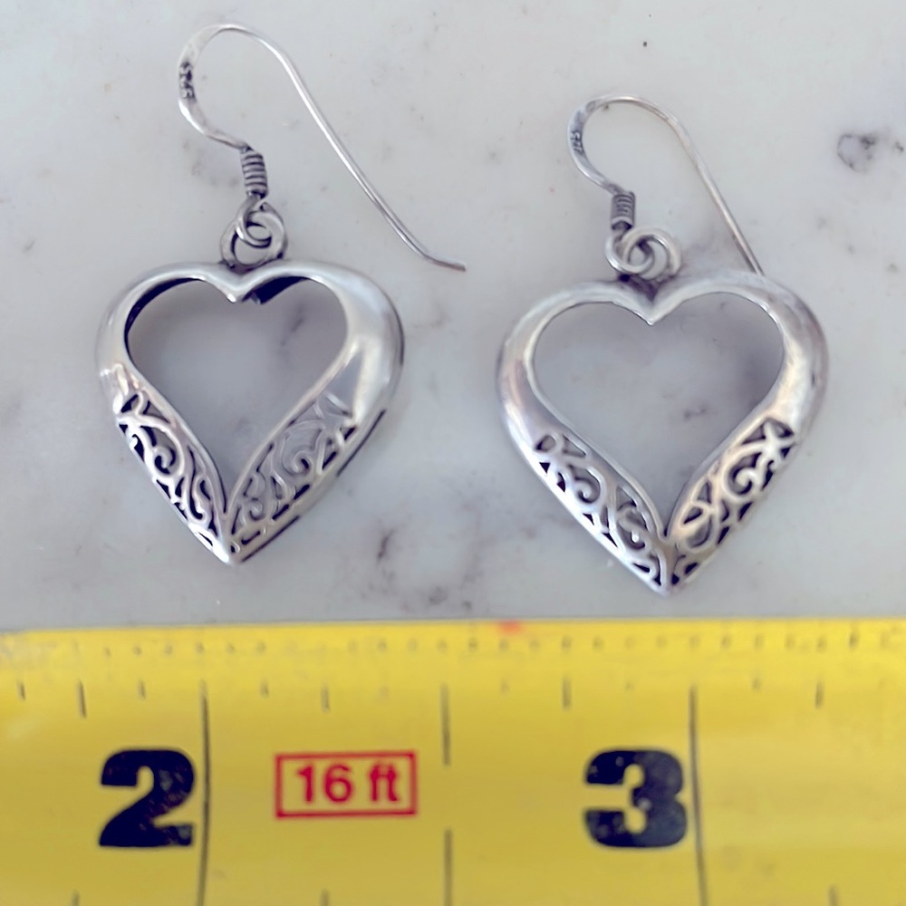 Sterling Silver Heart with filigree Vintage Pierced Earrings
